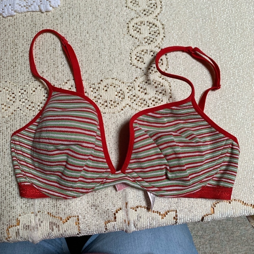 Victoria Secret Women’s Striped Red and Green Bra Size 34 C